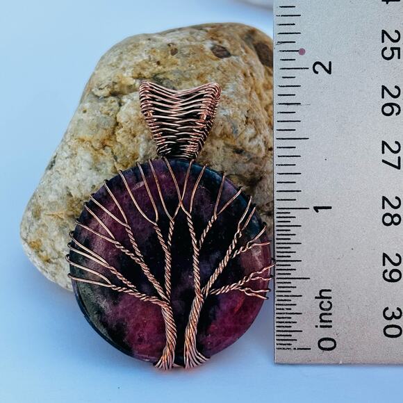Rhodonite Tree of Life Wire Wrapped Copper Pendant - Picture 4 of 6